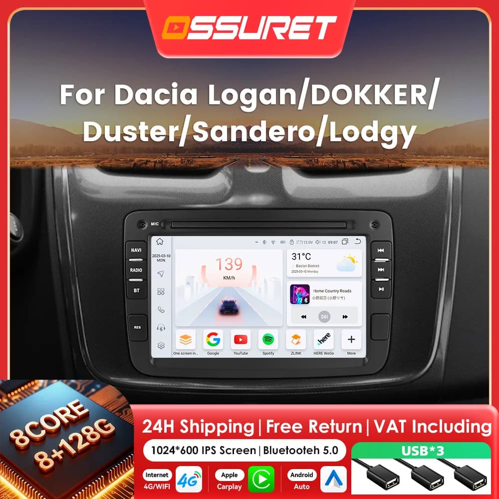 7 "2din Android Autoradio Autoradio Per Dacia Duster Logan Dokker Sandero Lodgy Renault Captur Simbolo AI Carplay GPS multimediale