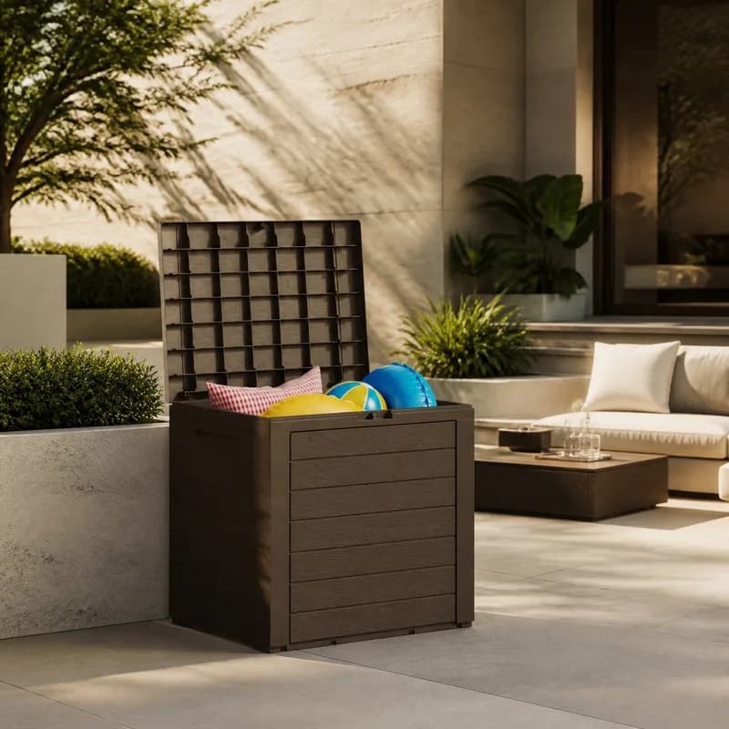 Baule Contenitore da Esterno in Polipropilene Marrone 58.5x46x55cm, Resistente e Facile da Pulire, Perfetto per il Giardino