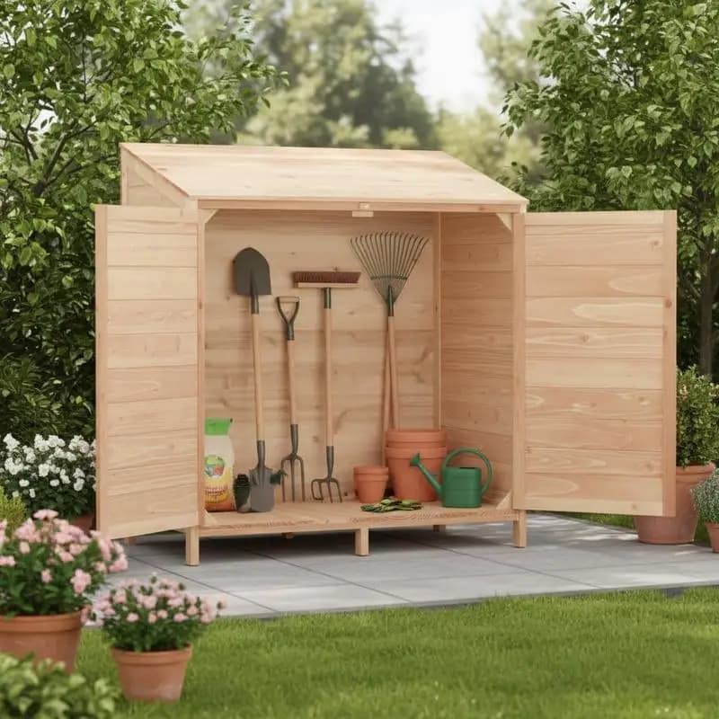 Casetta da giardino/depósito attrezzi in legno massello 102x52x112 cm. Questo ripostiglio per attrezzi è realizzato in legno massello, rendendolo
