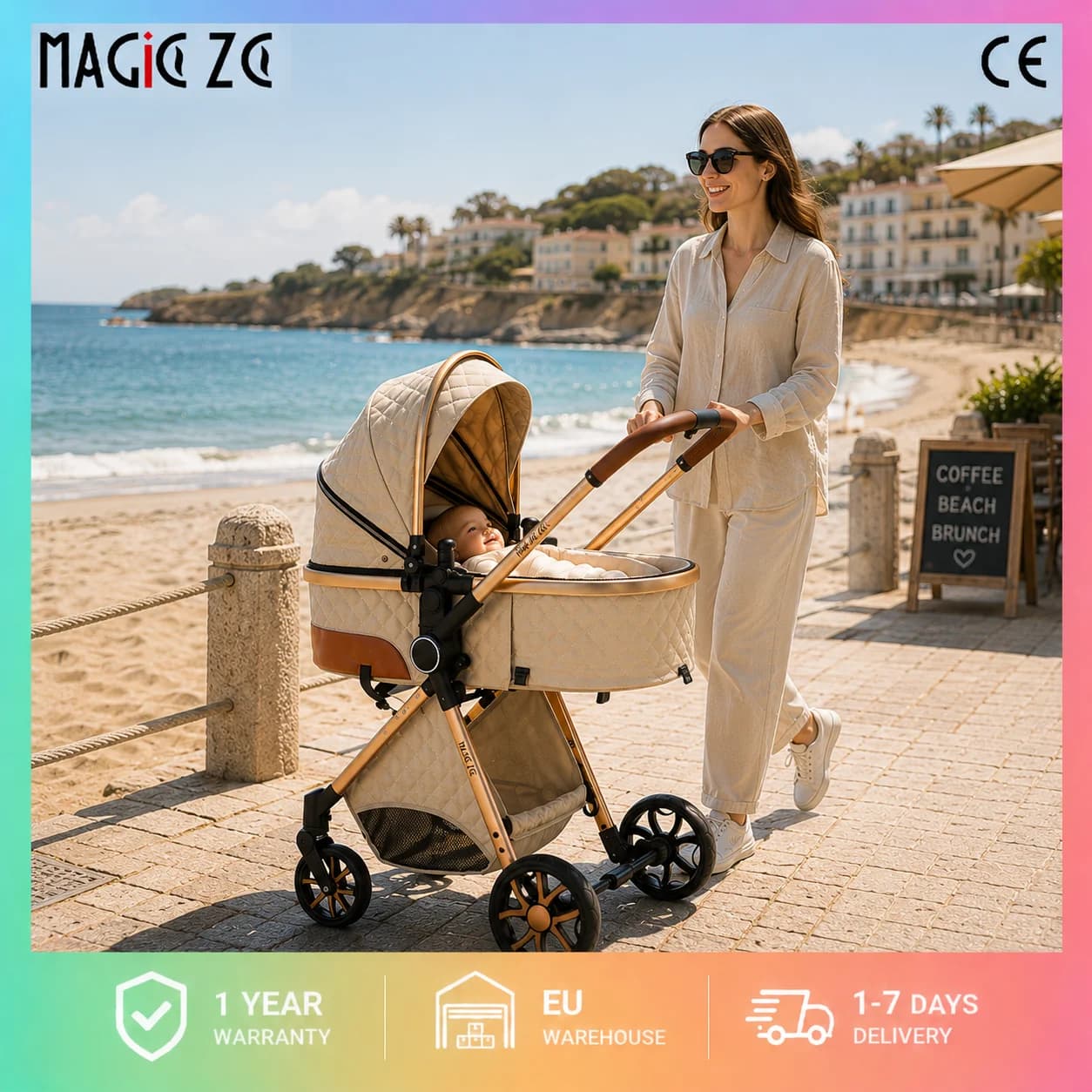 Sistema di Viaggio 3 in 1 di Lusso per Neonati, Passeggino Compatto Pieghevole con Navicella, Seggiolino Auto per Neonati, Seduta Reversibile, Ruote