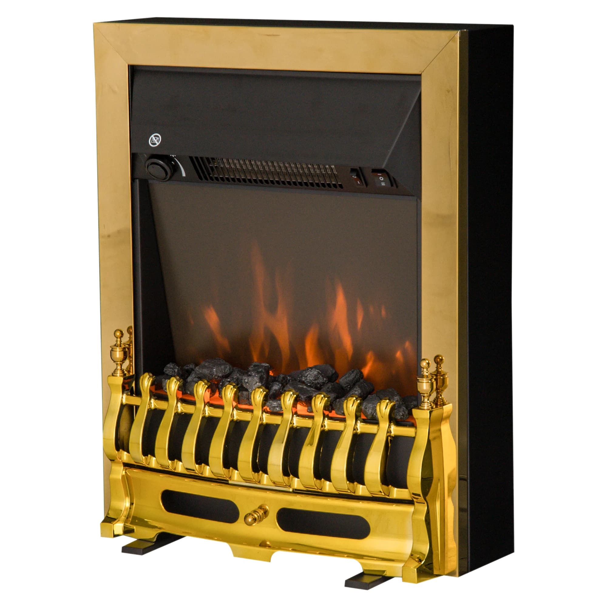 Caminetto elettrico HOMCOM con effetto fiamma, stile neo-retro, termostato, 1000-W, Nero Oro