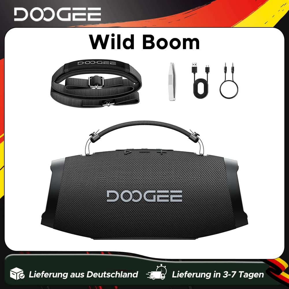 Altoparlante Bluetooth Portatile DOOGEE Wild Boom 100W RMS, Boombox Impermeabile IP55, Cassa Musicale da Esterno con Luci Colorate