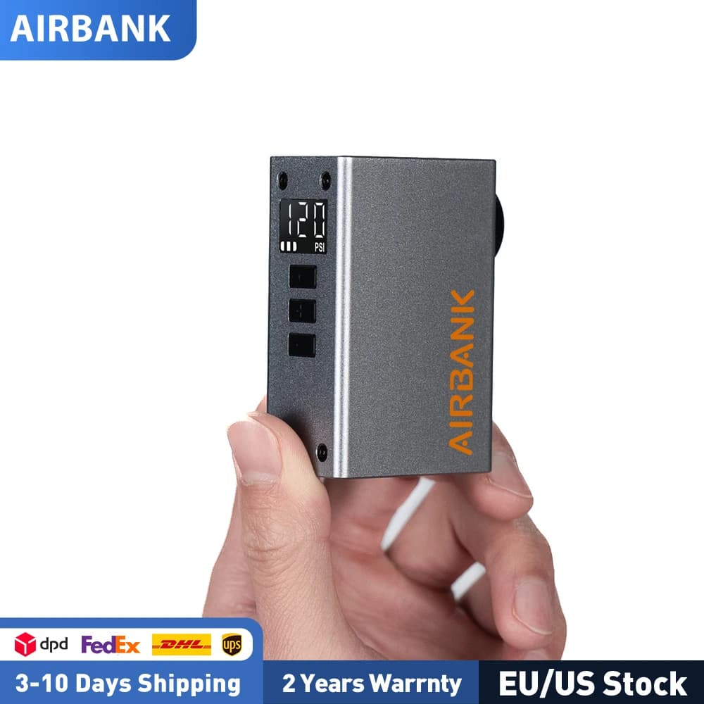 AIRBANK POCKET 2 PRO Pompa Elettrica Mini per Bicicletta, Batteria 420mAh, 120PSI, Gonfiatore Intelligente per Bici, Scocca in Lega di Alluminio con