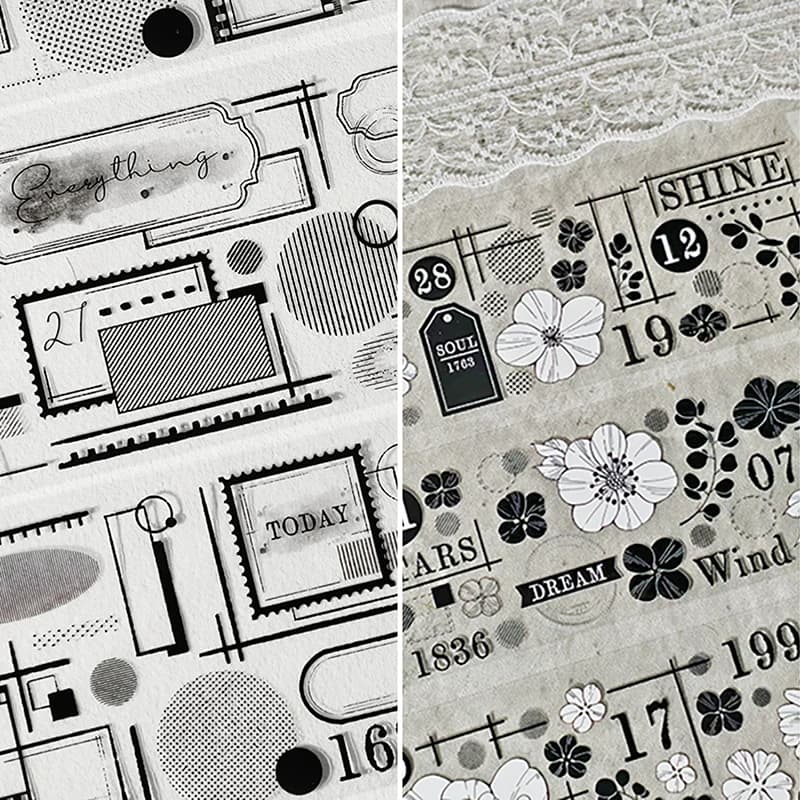 Adesivi in PET stile vintage e nastro adesivo Washi - Vecchio giornale, fiori di campo retrò