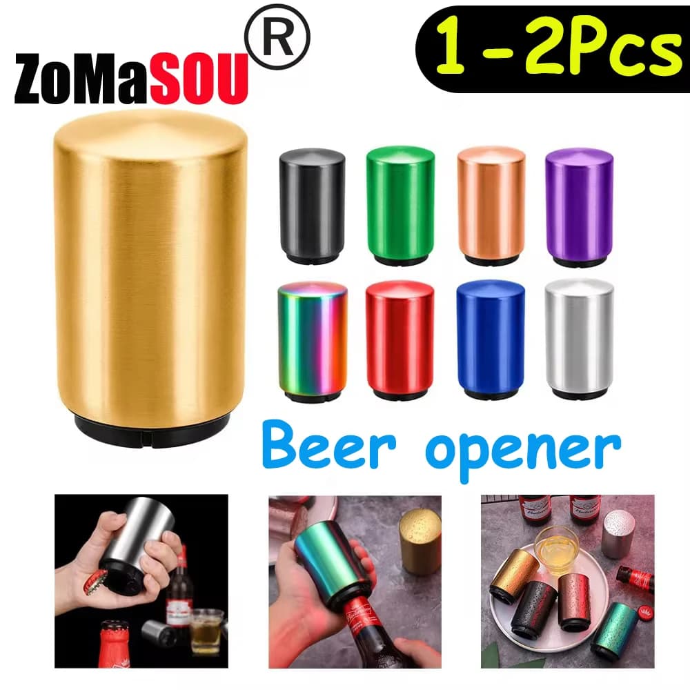 1/2 pezzi apribottiglie automatico per birra apri push down in acciaio inossidabile per magnete birra soda tappo bar accessori da cucina per feste