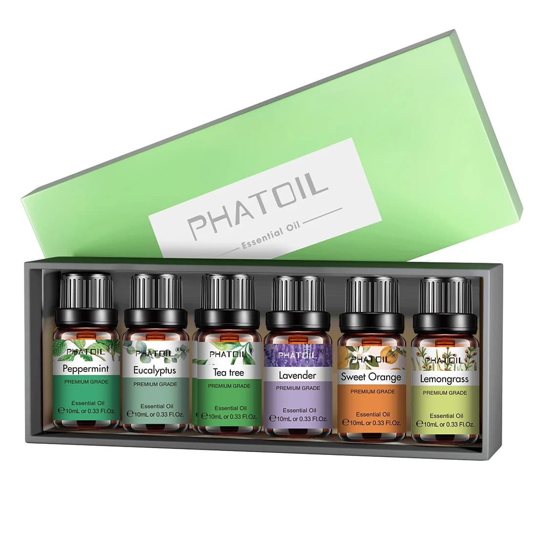 PHATOIL 6 pezzi Set di oli essenziali 10ml lavanda naturale pura eucalipto menta piperita Tea Tree arancia citronella per candele diffusore