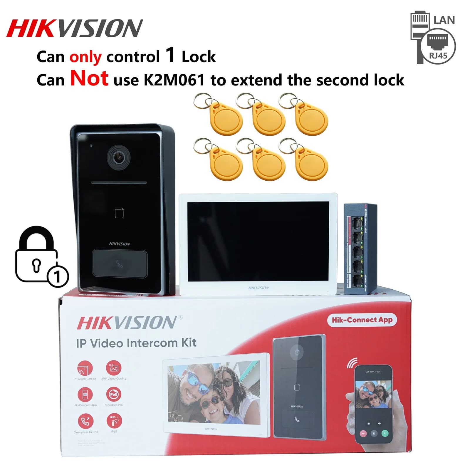 HIKVISION DS-KIS608-P KIT videocitofono multilingue, include DS-KV6133-WME1 e DS-KH6350-WTE1 e interruttore PoE, chiamate app telefoniche