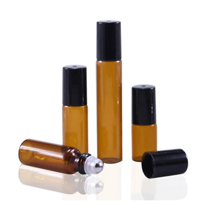 20 pz/lotto Flaconi Roll-on in Vetro Ambrato con Sfera in Vetro e Metallo, Flaconi Roll-on Sottili in Vetro Marrone per Oli Essenziali
