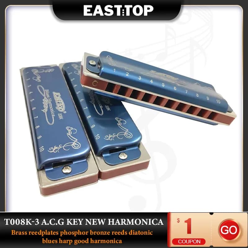 EASTTOP T008K-3 Nuova armonica Piastre in ottone Ance in bronzo fosforoso Diatonico Blues Harpa Buona armonica