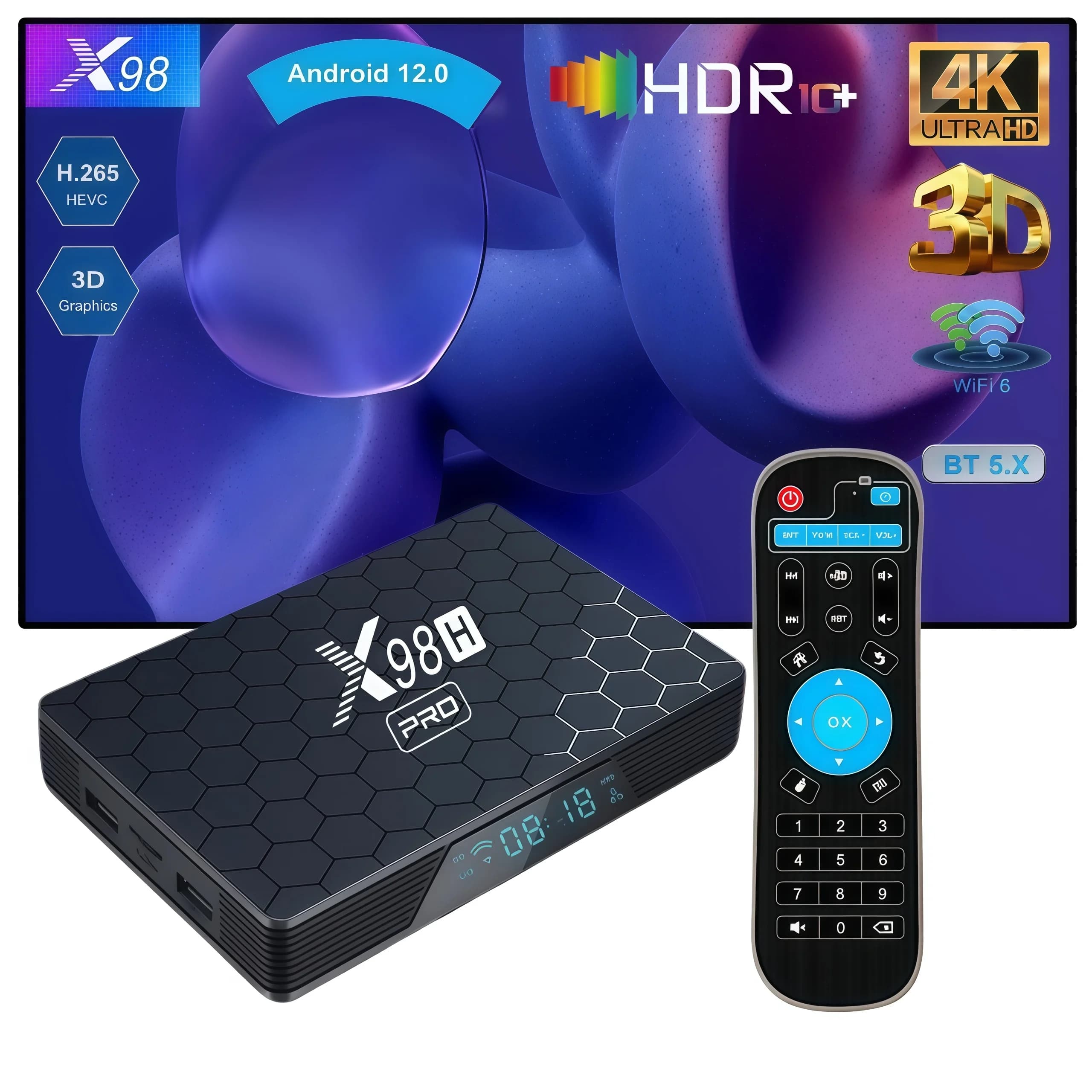 X98H Pro Android 12 TV Box Allwinner H618 WiFi 6 4GB 32GB 4K 60fps HDR10+ BT 5.0 HDMI In/Out Smart Media Player IPTV Set Top Box