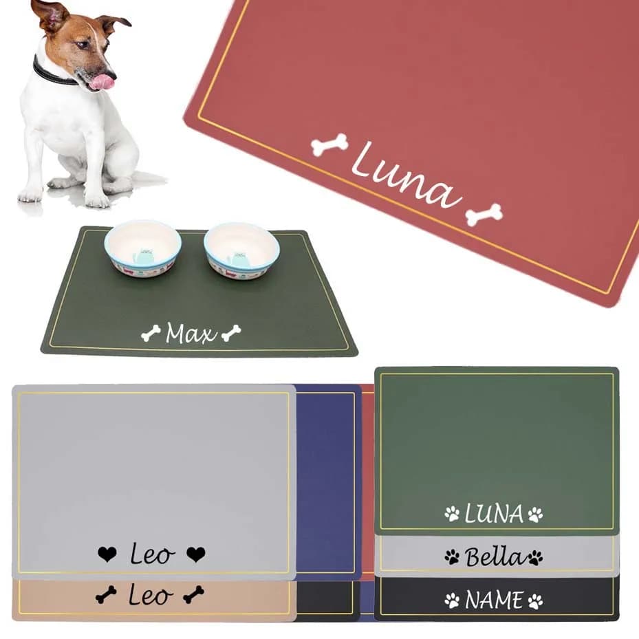 Tovaglietta personalizzata per ciotola per alimenti per animali domestici Tovaglietta personalizzata impermeabile in PU per il nome del cane Accessori