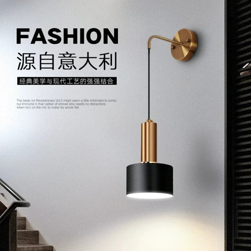Nordic Vintage Placcatura in oro nero Lampada da parete Camera da letto Soggiorno Sala da pranzo Corridoio Semplice creativo Piccola lampada da parete