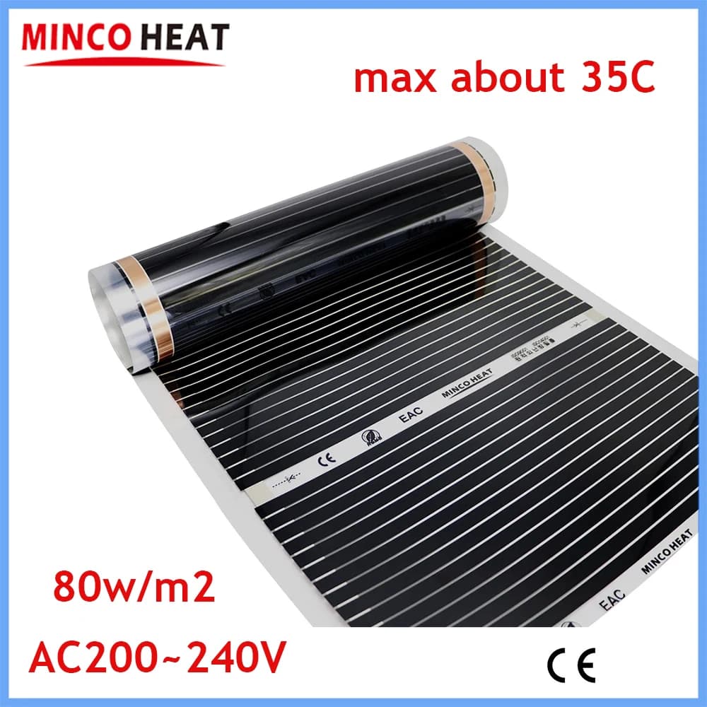 MINCO HEAT AC200~220V 80w/mq Pellicola riscaldante a infrarossi in carbonio Tappetino elettrico caldo