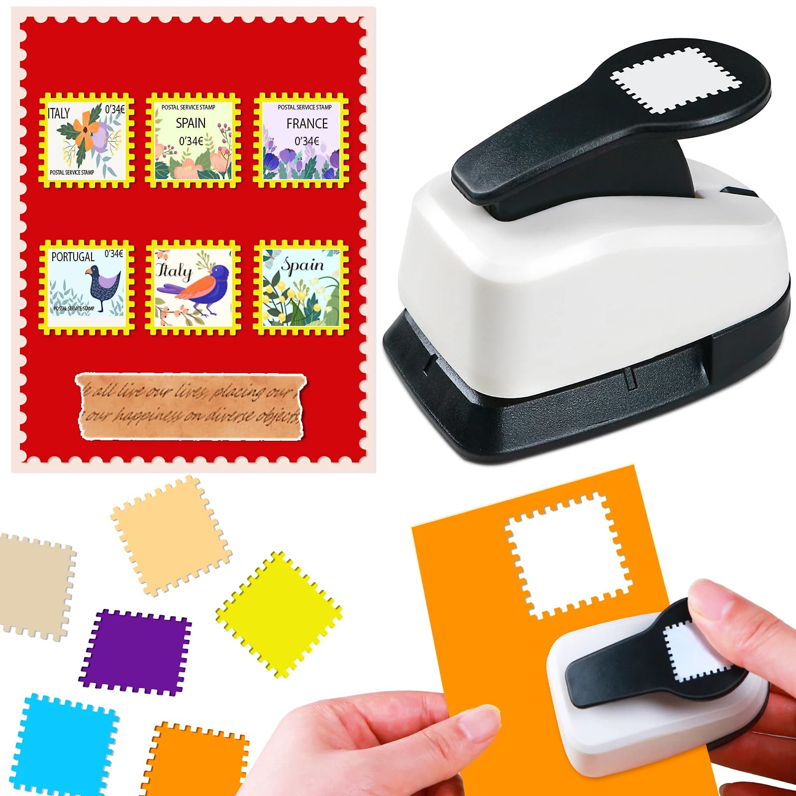 Taglierina per carta a forma di francobollo con bordo smerlato, per artigianato, perforatrice 25mm 38mm 50mm per scrapbooking e creazione di biglietti