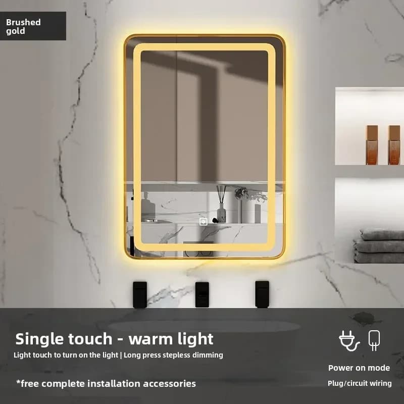 Specchio da Bagno 60*80 CM, Specchio LED Intelligente Quadrato per Hotel con Luce, Antiappannamento, Touch Screen, da Parete, Piccolo