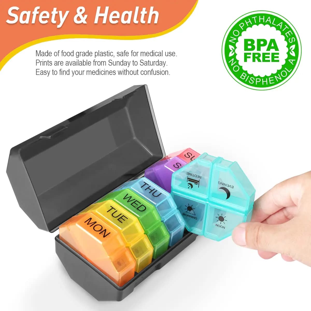 Organizzatore di pillole 4 scomparti Custodia per farmaci settimanale da viaggio portatile da 7 giorni per dispenser di medicinali vitaminico Scatola