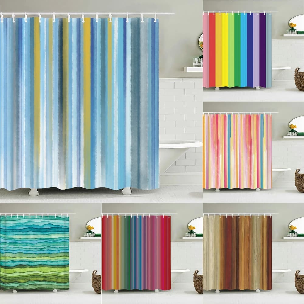 Tende da bagno a strisce colorate tende da doccia in tessuto impermeabile motivi geometrici schermo per vasca da bagno per la decorazione domestica