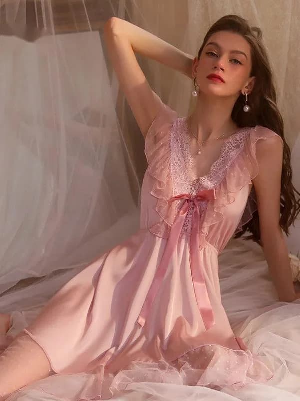 Vita nuovo pizzo dimagrante dolce appeso fascino maturo elegante vestito delicato tinta unita ragazza confortevole vestito da casa delle donne 10JP