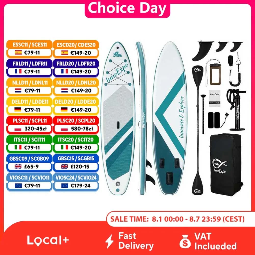 Tavola da Stand Up Paddle Gonfiabile InnoExpo 350*89*15, Tavola da Surf SUP Gonfiabile Antiscivolo per Sport Acquatici con Accessori