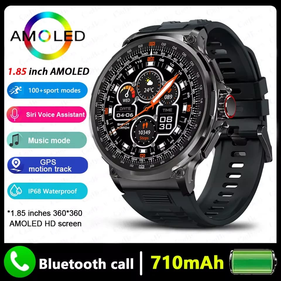 Smartwatch Sportivo V69 per Esterni con Schermo HD da 1,85 Pollici, Chiamate BT, Notifiche, 400+ Quadranti, Impermeabile IP68, Tracciamento GPS