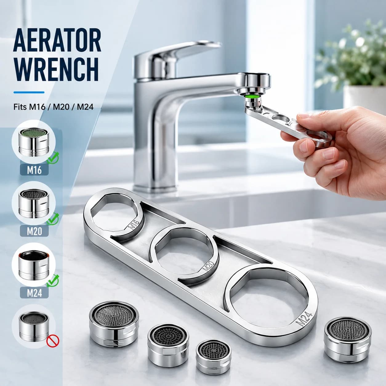 Chiave Ergonomica per Rubinetto, per Sostituzione Aeratore e Regolazione Bollicinatore, Kit di Strumenti Manuali per Installazione e Riparazione