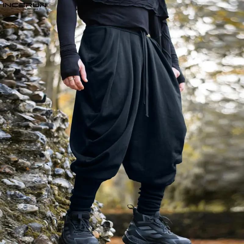 INCERUN Pantaloni da uomo Pantaloni da jogging con coulisse in tinta unita Pantaloni Harem maschili casual Streetwear Pantaloni larghi per il tempo