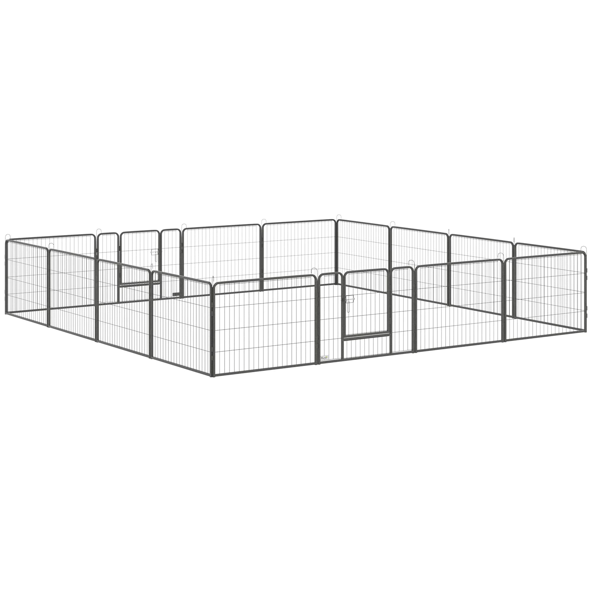 Recinto per cani PawHut, 16 pannelli modulari pieghevoli, box portatile in acciaio da 60 cm di altezza con porta, recinzione per