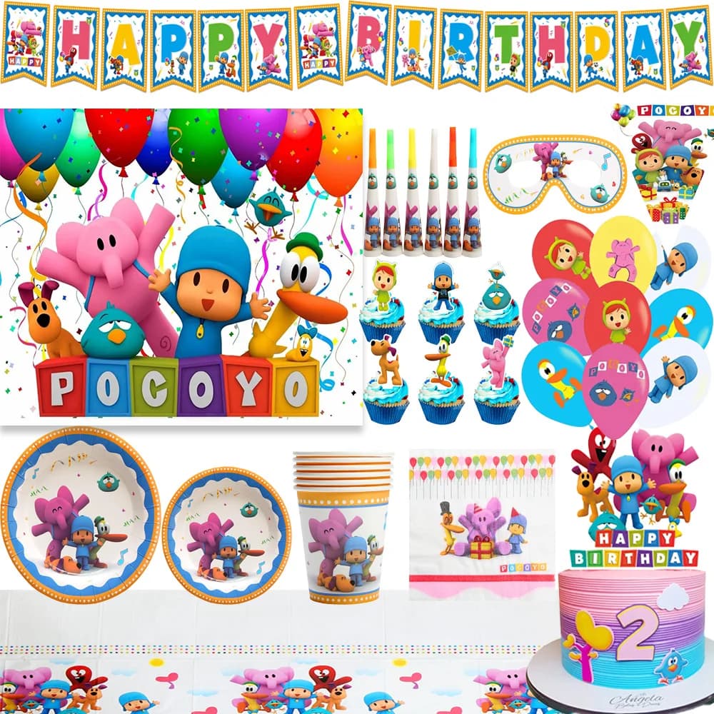 Decorazioni per Feste di Compleanno Blue&Pocoyoing, Palloncini a Forma di Elefante, Piatti, Striscioni, Topper per Torte, Sfondo e Accessori per