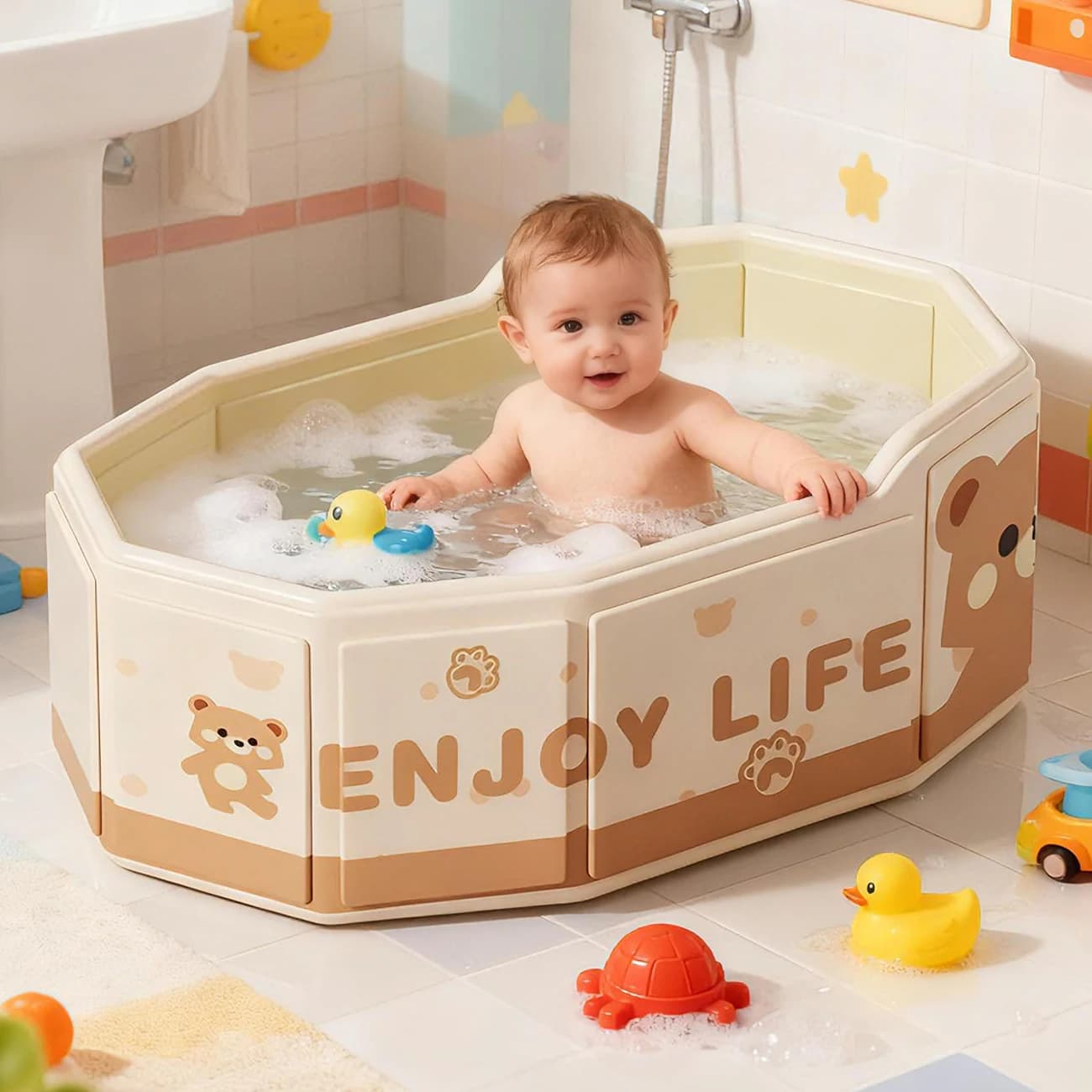 Vasca da bagno pieghevole per neonati e bambini piccoli, struttura pieghevole e resistente alle perdite, rinforzata e durevole, 1 pezzo