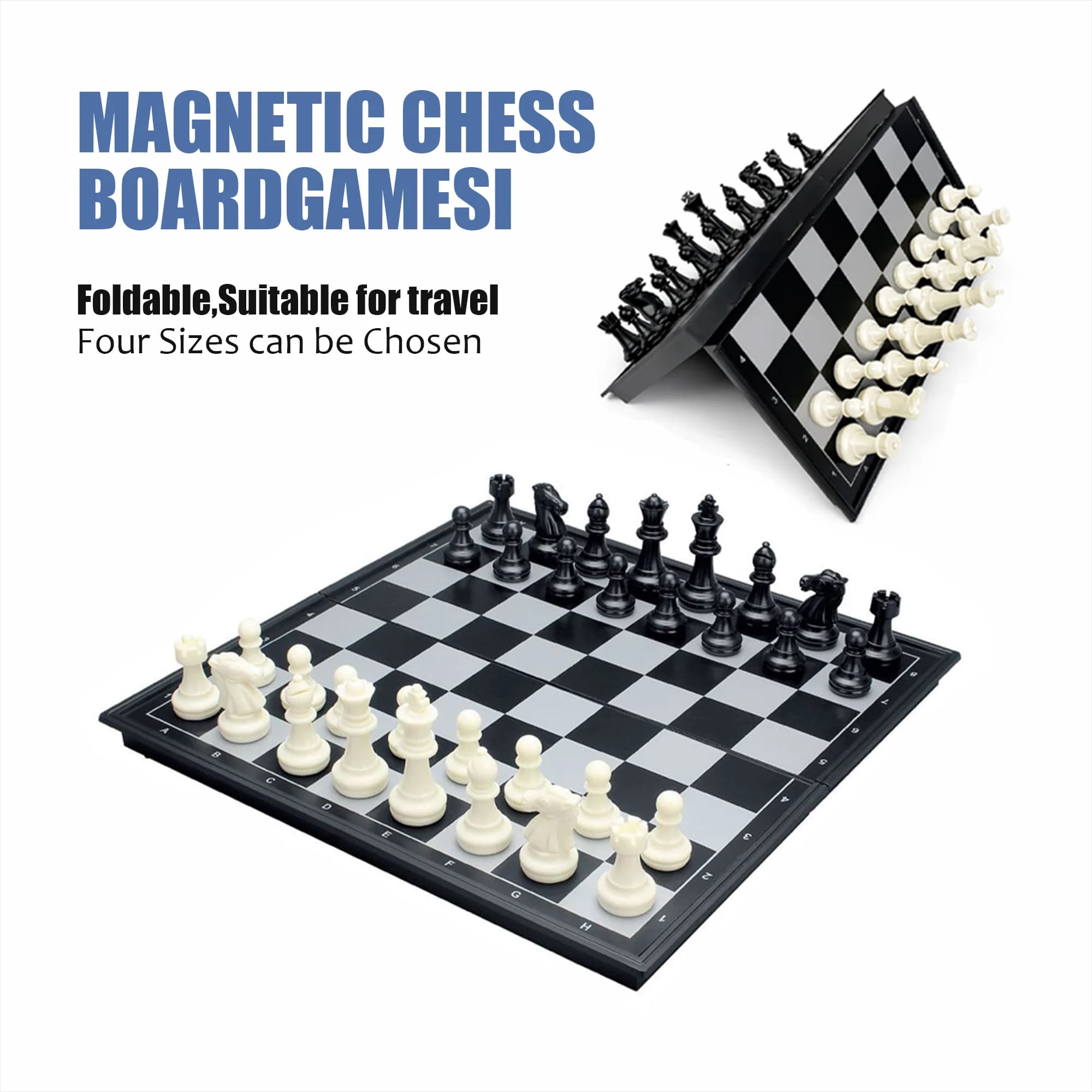 Set di Scacchi Magnetico Pieghevole, Gioco da Tavolo Bianco e Nero con 4 Misure, Gioco Educativo Portatile da Viaggio per Bambini, Ragazzi e Ragazze