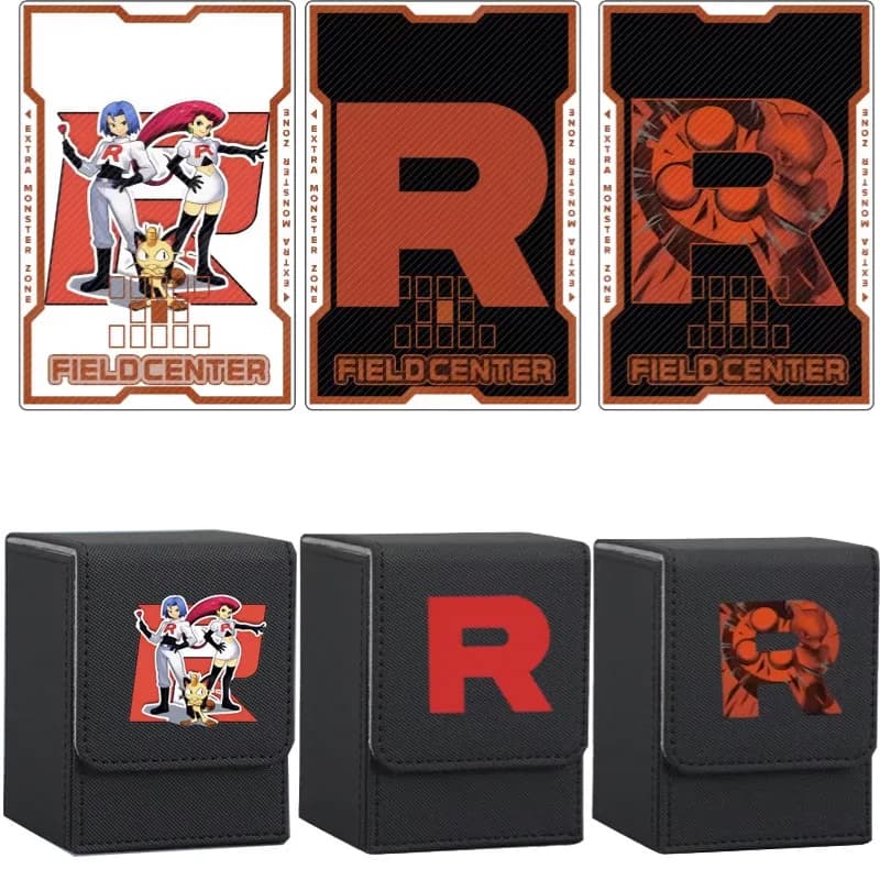 Pokemon Team Rocket R Logo Scatola porta carte in pelle fatta da sé Jessie James Meowth Field Center Card Gioco anime classico Giocattolo Gfit
