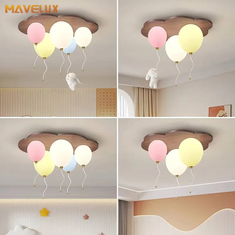 Lampada da soffitto per camera dei bambini in legno massello con protezione per gli occhi a forma di palloncino, moderna e semplice decorazione per la