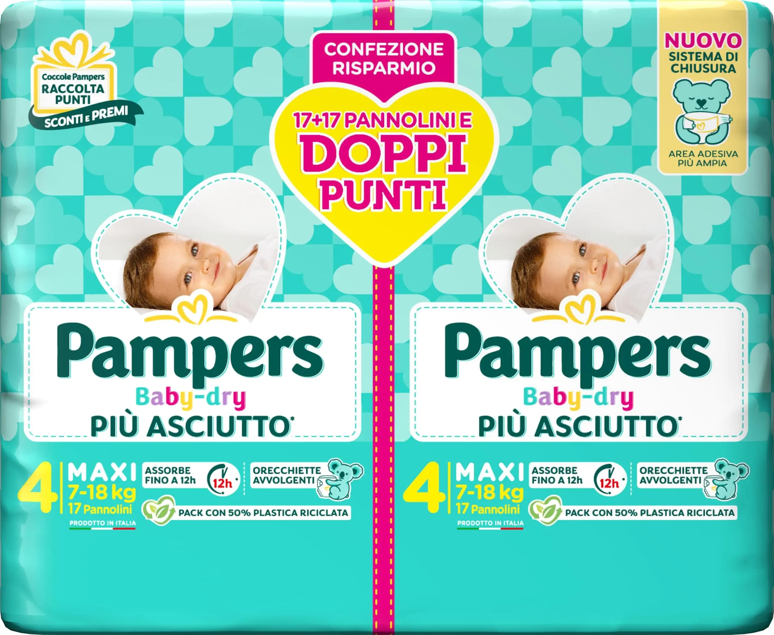 Pampers Baby Dry Maxi, Pacco Doppio DWCT, Taglia 4 (7-18 kg), 34 Pannolini