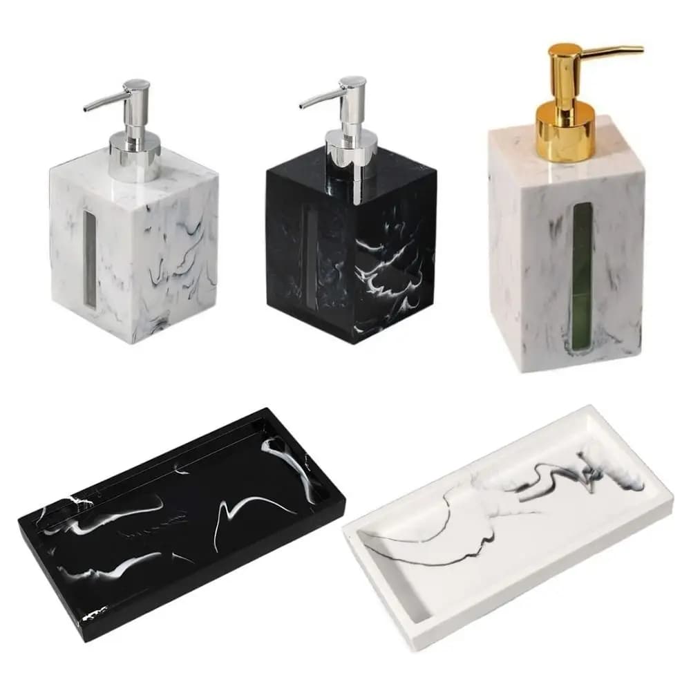 Flacone disinfettante per le mani in marmo imitazione resina barattolo di sapone liquido riutilizzabile di lusso leggero con vassoio in stile nordico