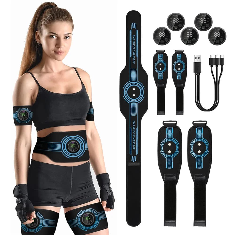 Set di massaggio con cintura EMS Dispositivo per il fitness addominale Cintura intelligente Allenatore di stimolazione muscolare per tutto il corpo