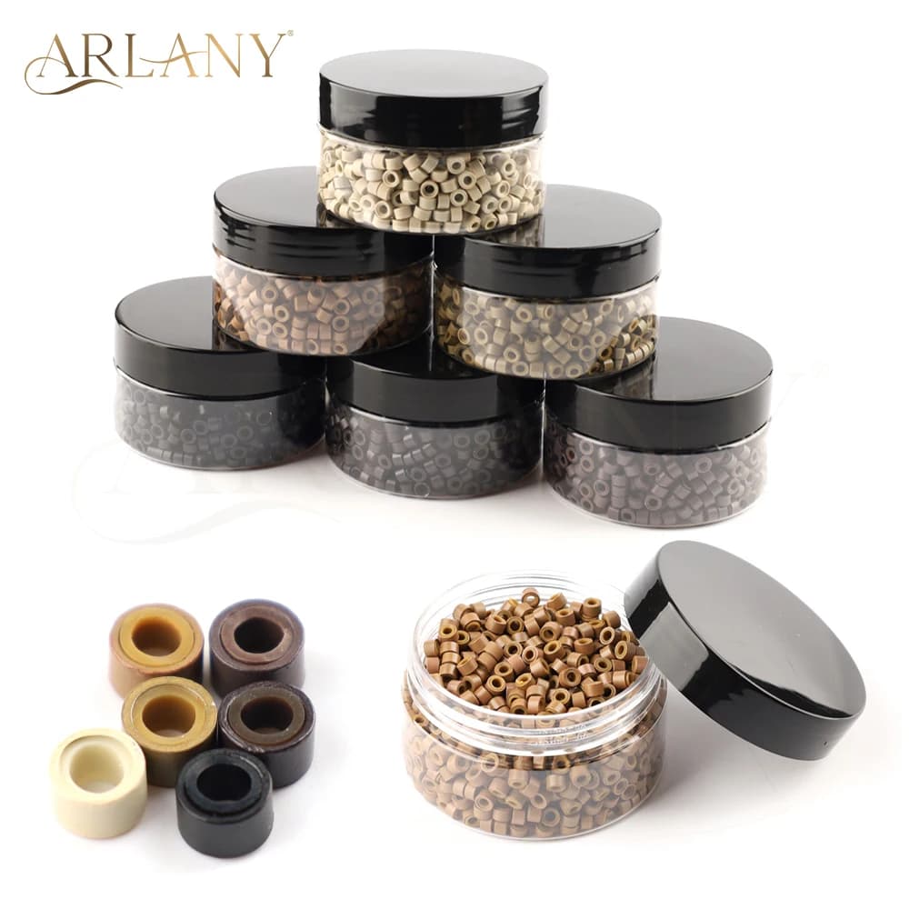 ARLANY 1000 pezzi perline per estensioni dei capelli invisibili 5 mm perline micro anelli in alluminio foderate in silicone per estensioni di trama da