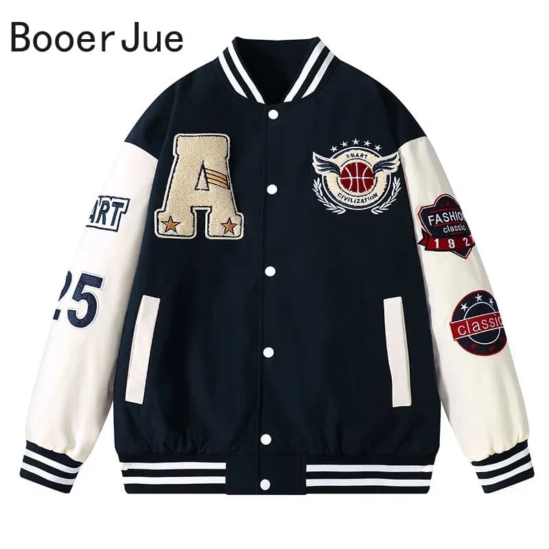 Giacca bomber da baseball college da uomo Hip Hop Harajuku Bone Letter Patchwork Giacche in pelle Streetwear Donna Cappotti universitari unisex