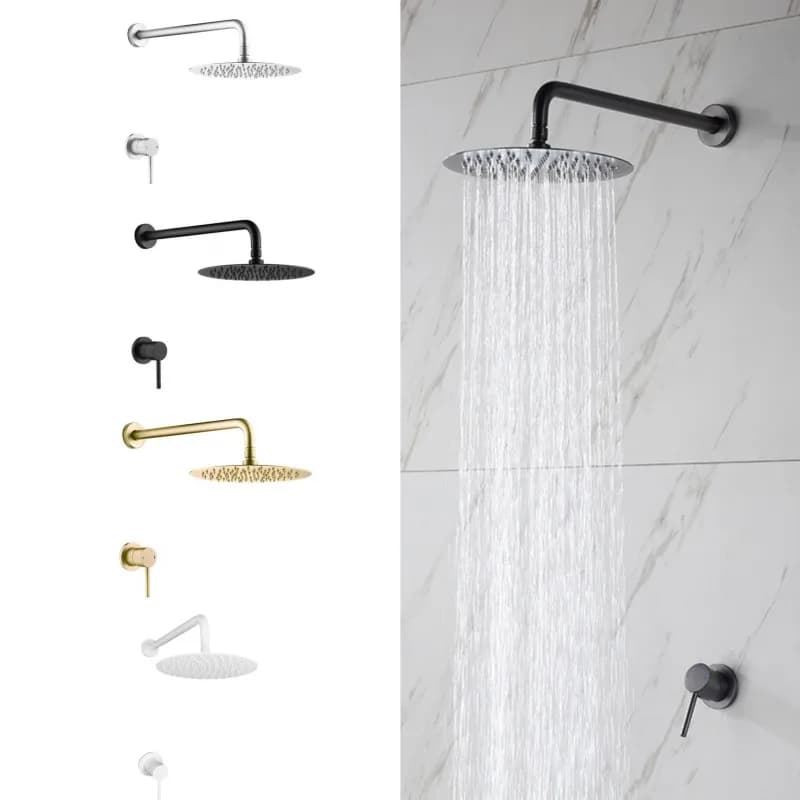 Ottone incasso bagno doccia Chuveiro Banheiro appeso a parete Top rotondo soffione doccia tenda Set rubinetto di miscelazione acqua calda fredda