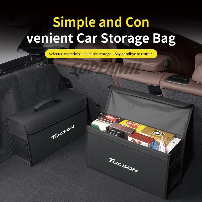 Organizzatore di scatole di immagazzinaggio in pelle in fibra di carbonio per auto Borsa per riordino pieghevole di grande capacità per Hyundai N