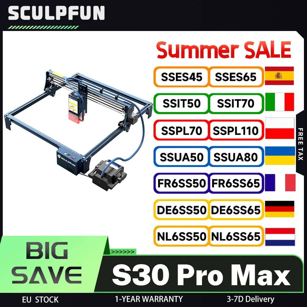 Taglierina per incisore laser SCULPFUN S30 Pro Max 20W, scheda madre a 32 bit con messa a fuoco laser 0,08x0,1 mm, assistenza aerea automatica,