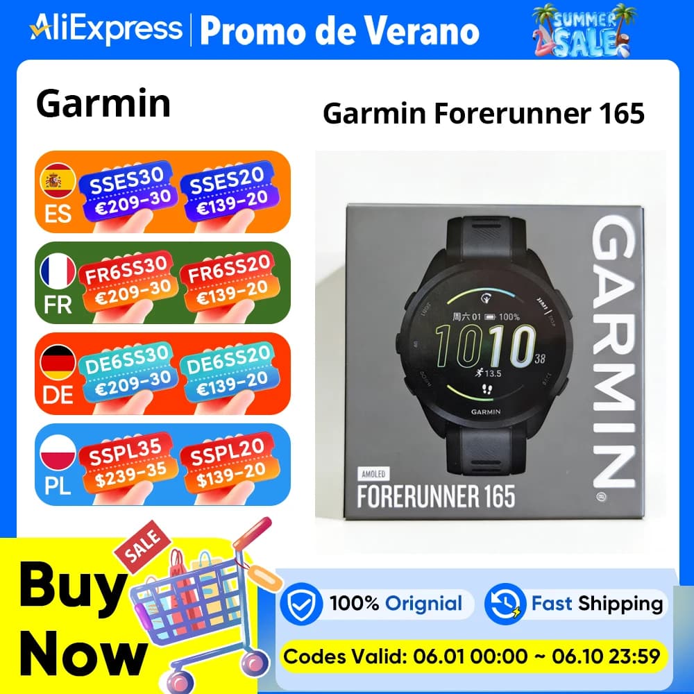 Garmin Forerunner 165 Smartwatch Display AMOLED colorato da 1,2 pollici Dati GPS e informazioni sul recupero Monitoraggio touchscreen Fitness tracker
