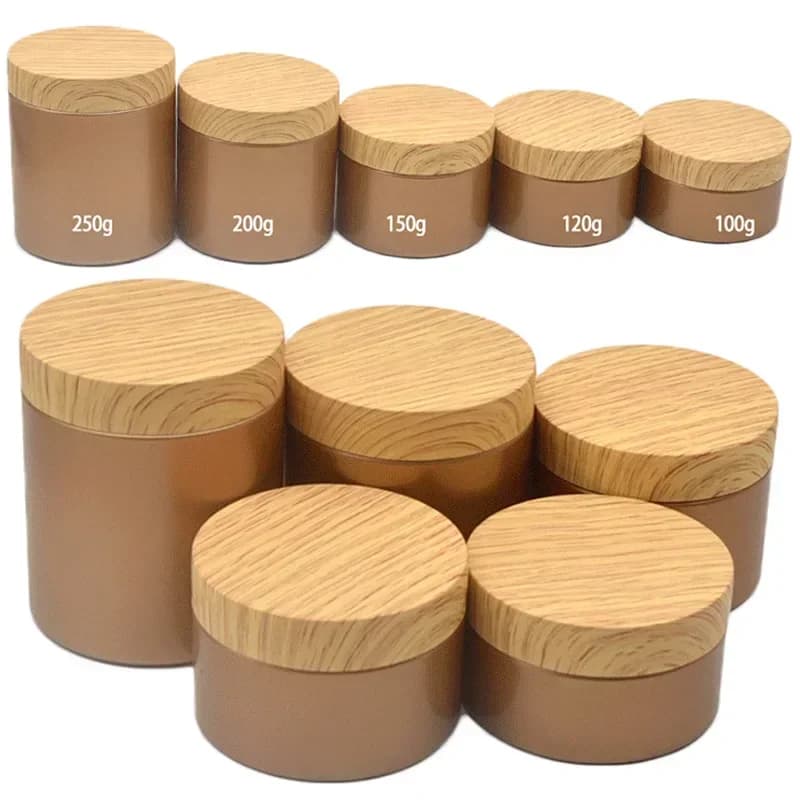 30 pezzi 100/120/150/200/250g PET barattolo di plastica vuoto imitazione venature del legno coperchio crema per il viso contenitore cosmetico vasetti