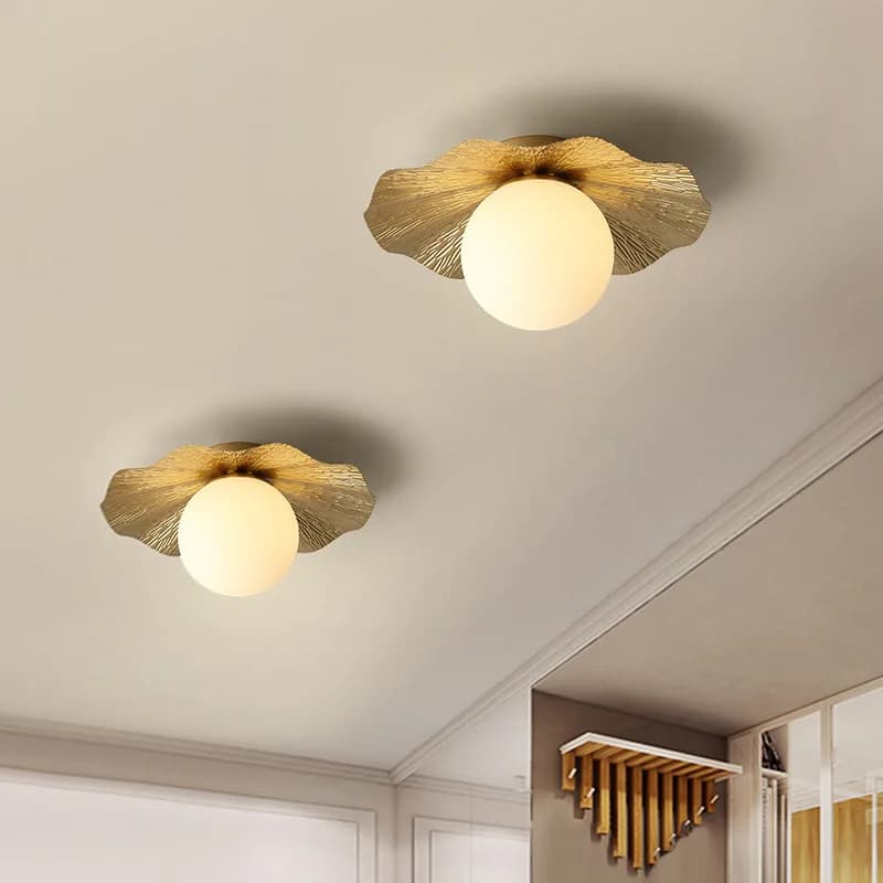 Plafoniere in oro di lusso Nordic Sun Flower Lotus Leaf Shape Montaggio superficiale G9 Corridoio Balcone Corridoio Lampada da parete decorativa