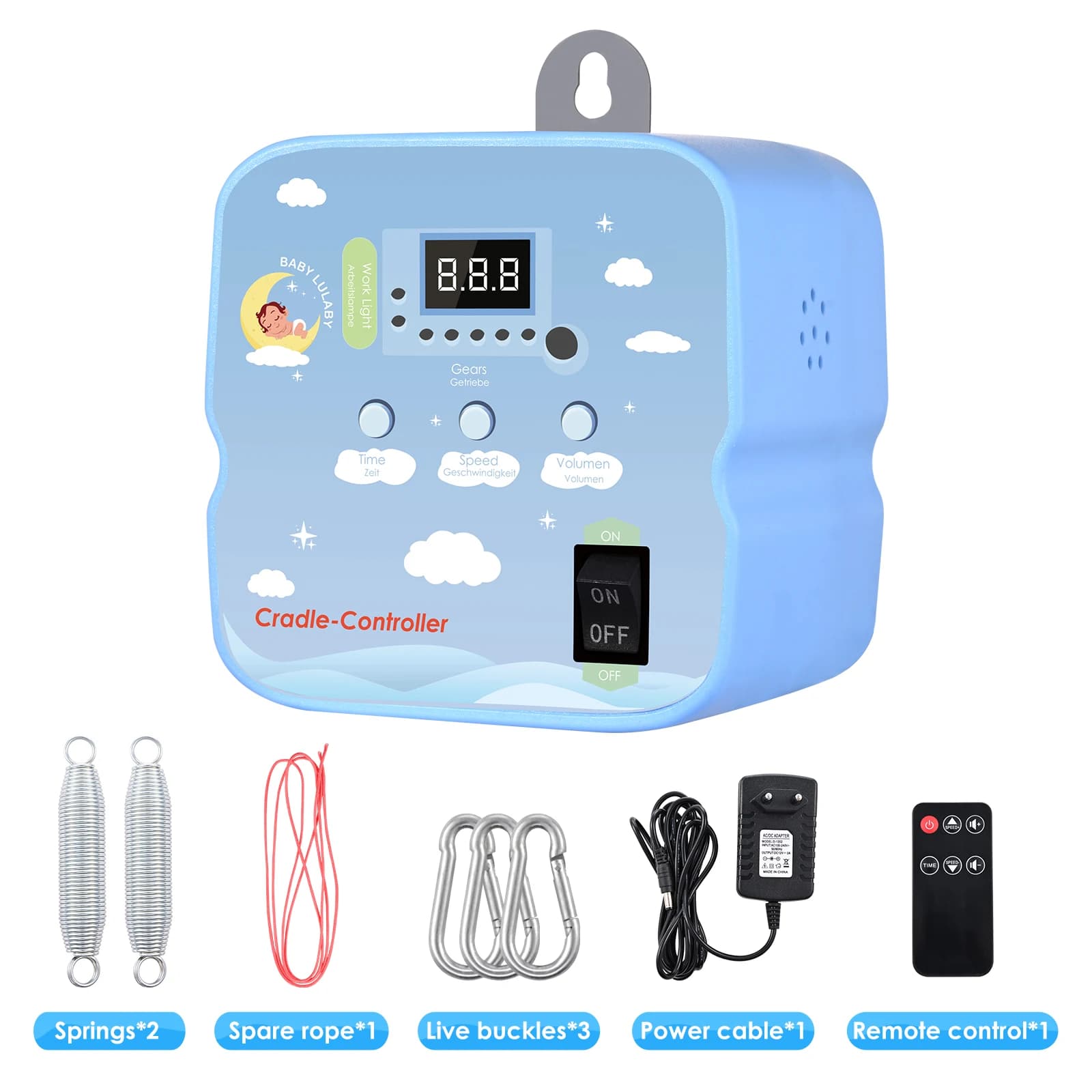 Controller elettrico per altalena per bambini con molla in 2 pezzi e telecomando, culla a molla motore con timer regolabile, fino a 20 kg