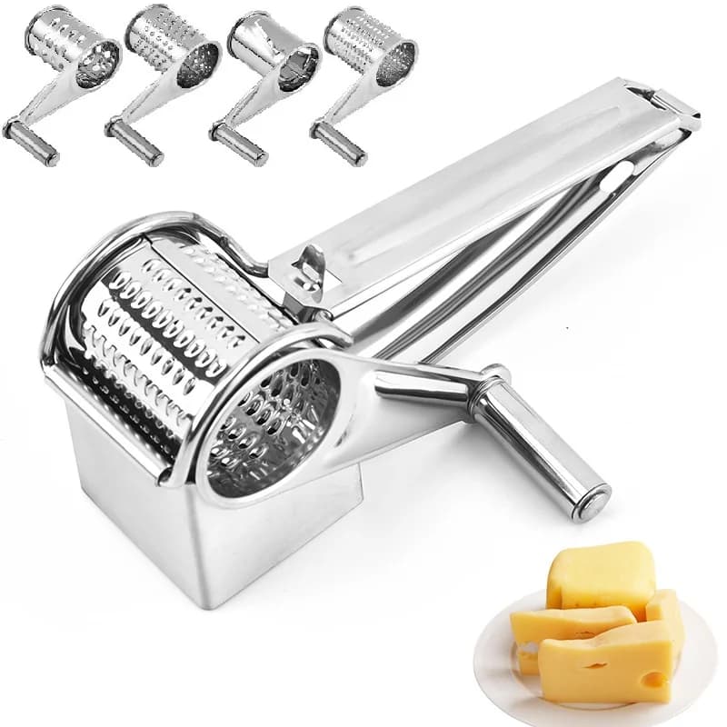 Affettatrice per formaggio in acciaio inossidabile Trituratore Tamburo Manovella Grattugia rotativa Set Taglia formaggio Grattugia Taglierina per