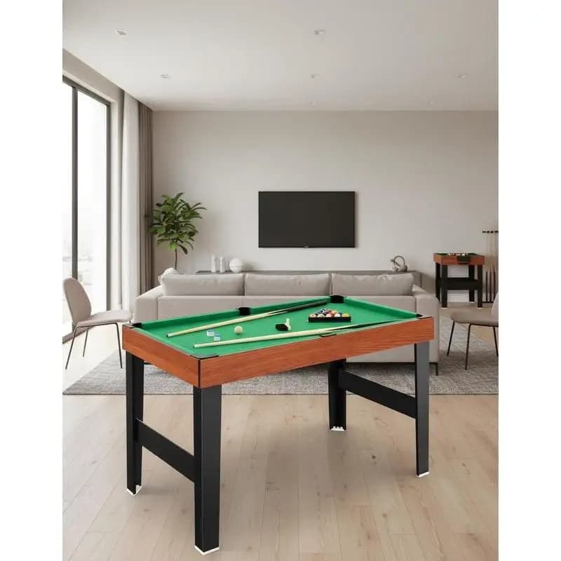 Tavolo Multigioco 4-in-1 con Calcio Balilla, Biliardo, Air Hockey e Ping Pong, Set di Giochi Arcade Marrone