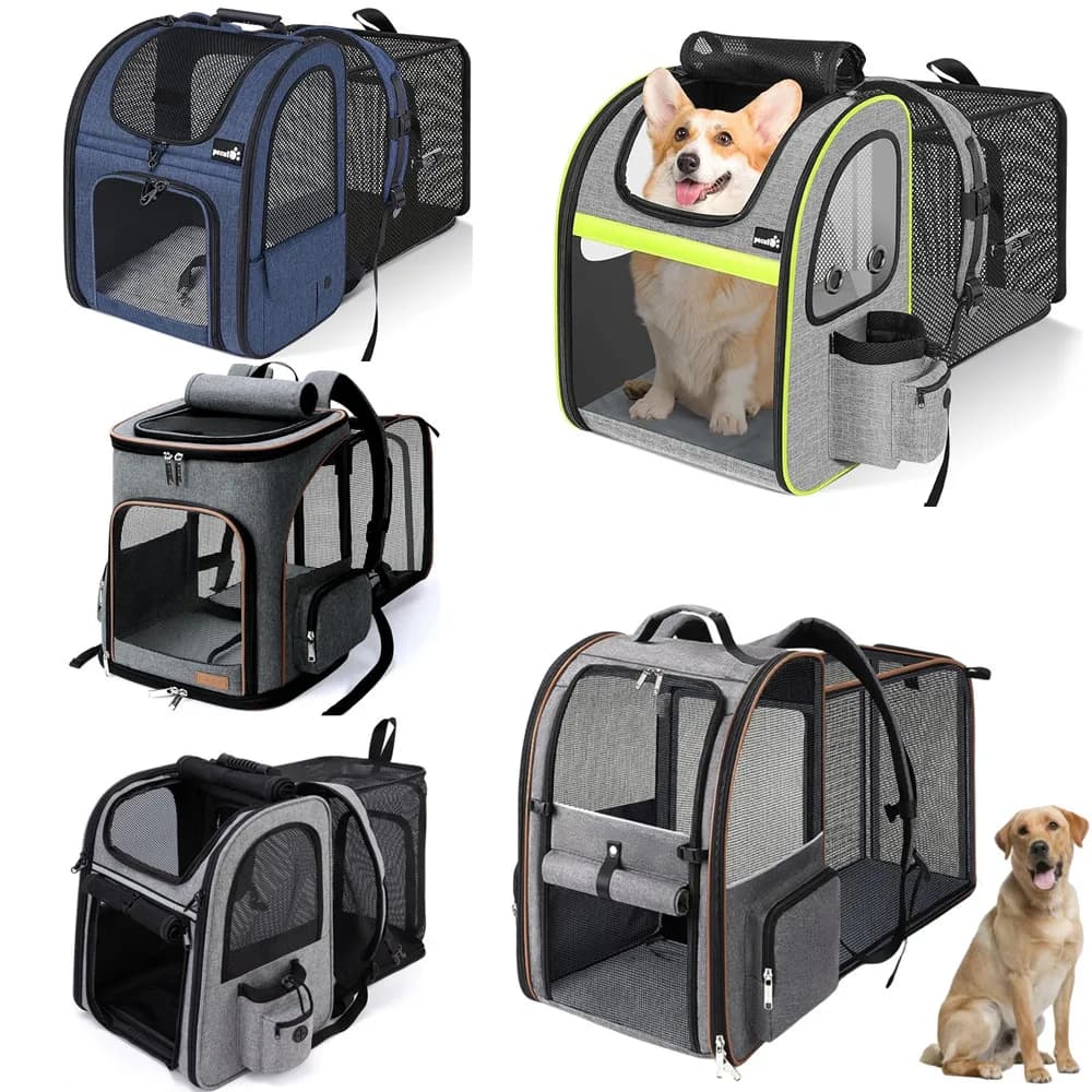 Borsa per Gatti a Doppia Spalla Traspirante e Portatile, Zaino Pieghevole per Cuccioli, Borsa per Animali Domestici Alla Moda ed Espandibile