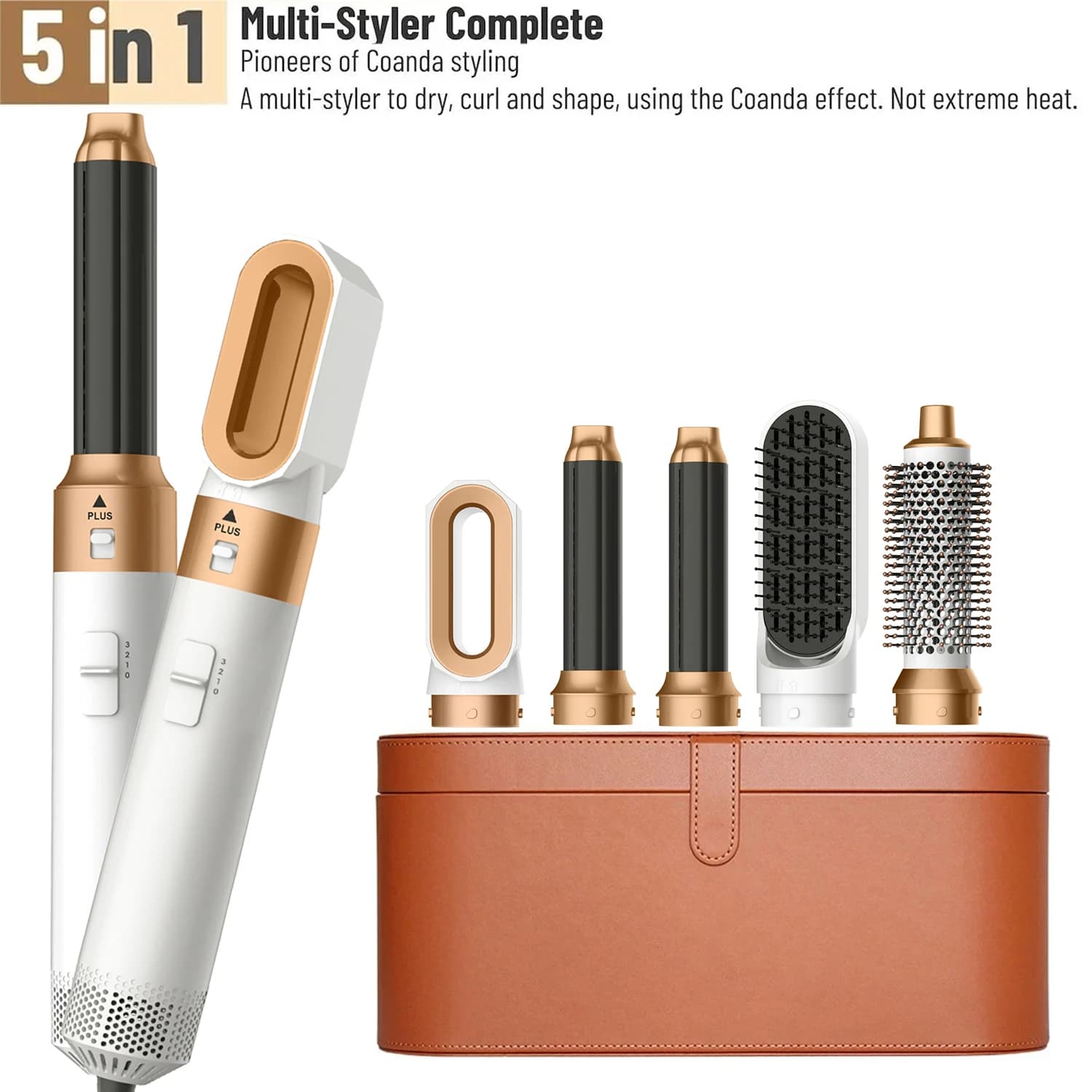 Spazzola ad Aria Calda 5-in-1 con Asciugacapelli e Ferro Arricciacapelli Elettrico, Arricciacapelli con Asciugatore Integrato
