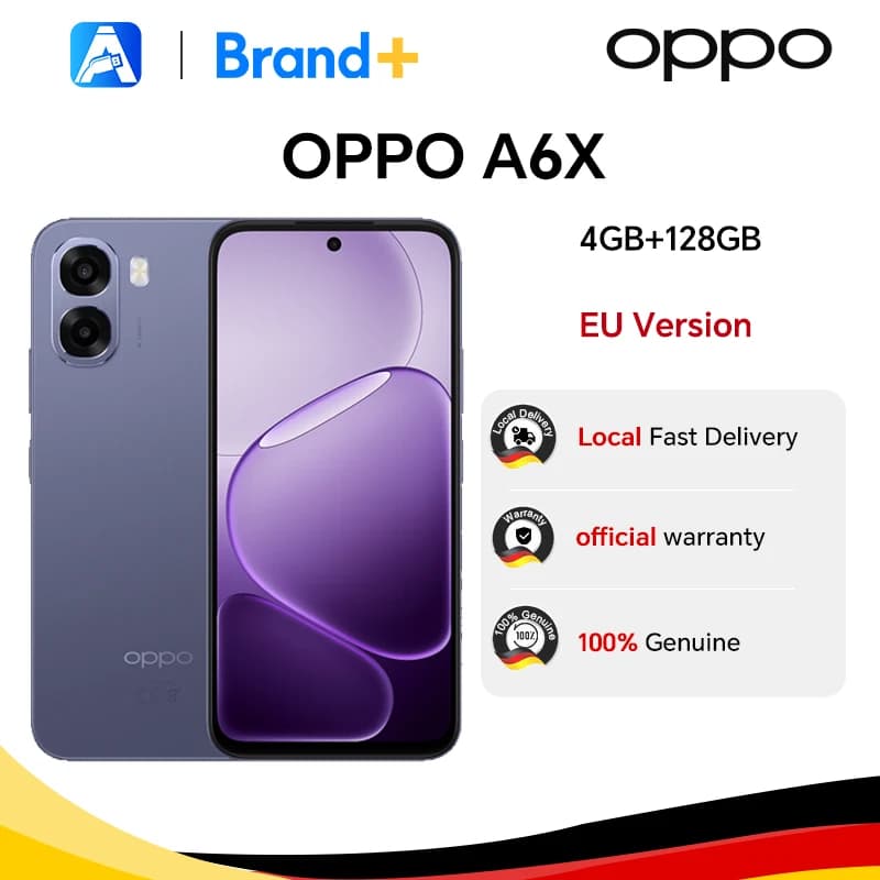 Versione UE dello smartphone OPPO A6x 4 GB + 128 GB blu, 6100 mAh, display da 6,75", garanzia ufficiale, ColorOS 15.0, garanzia ufficiale