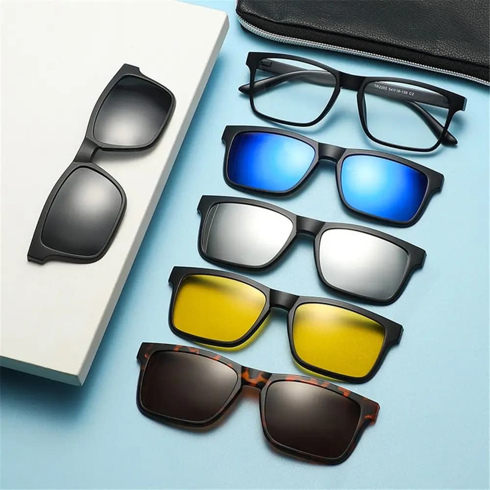 6 pezzi clip magnetica polarizzata su occhiali da sole per donna uomo montatura per occhiali nera con clip per occhiali da sole UV400 per la guida